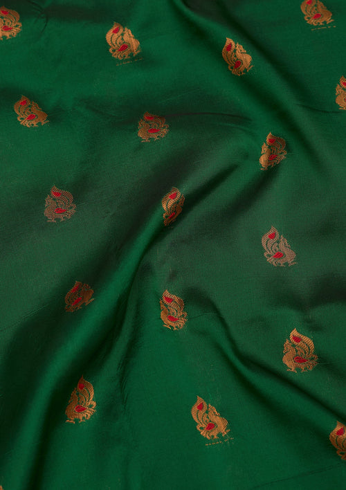 Bottle Green Zariwork Pure Silk Saree