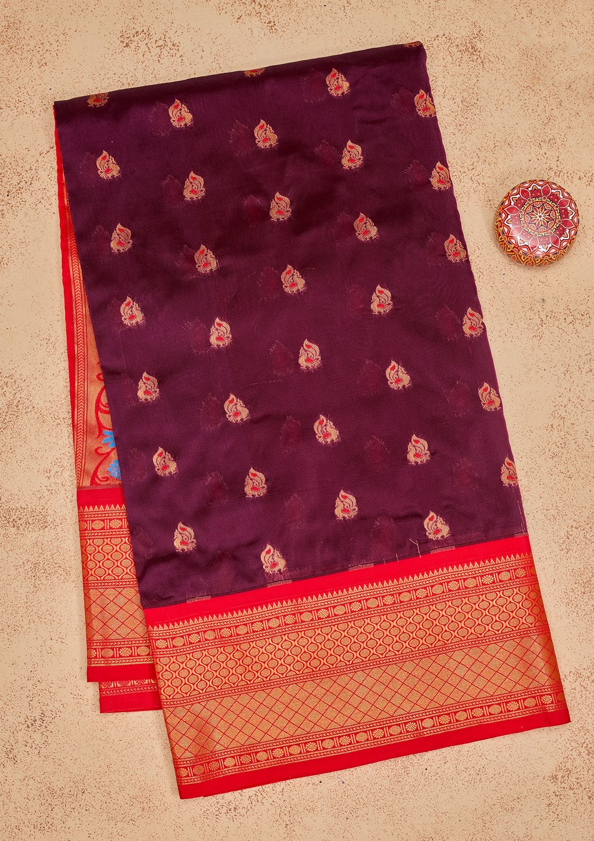 Wine Zariwork Pure Silk Saree