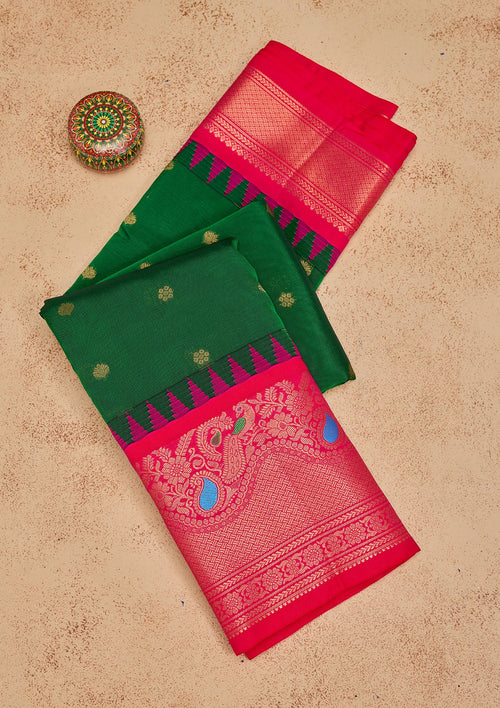 Bottle Green Zariwork Pure Silk Saree