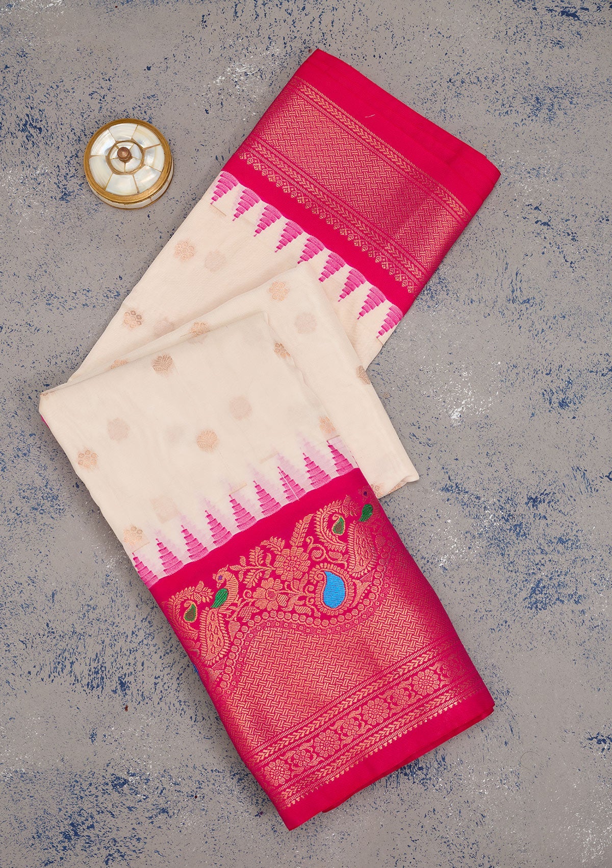 Off White Zariwork Pure Silk Saree