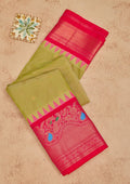 Parrot Green Zariwork Pure Silk Saree