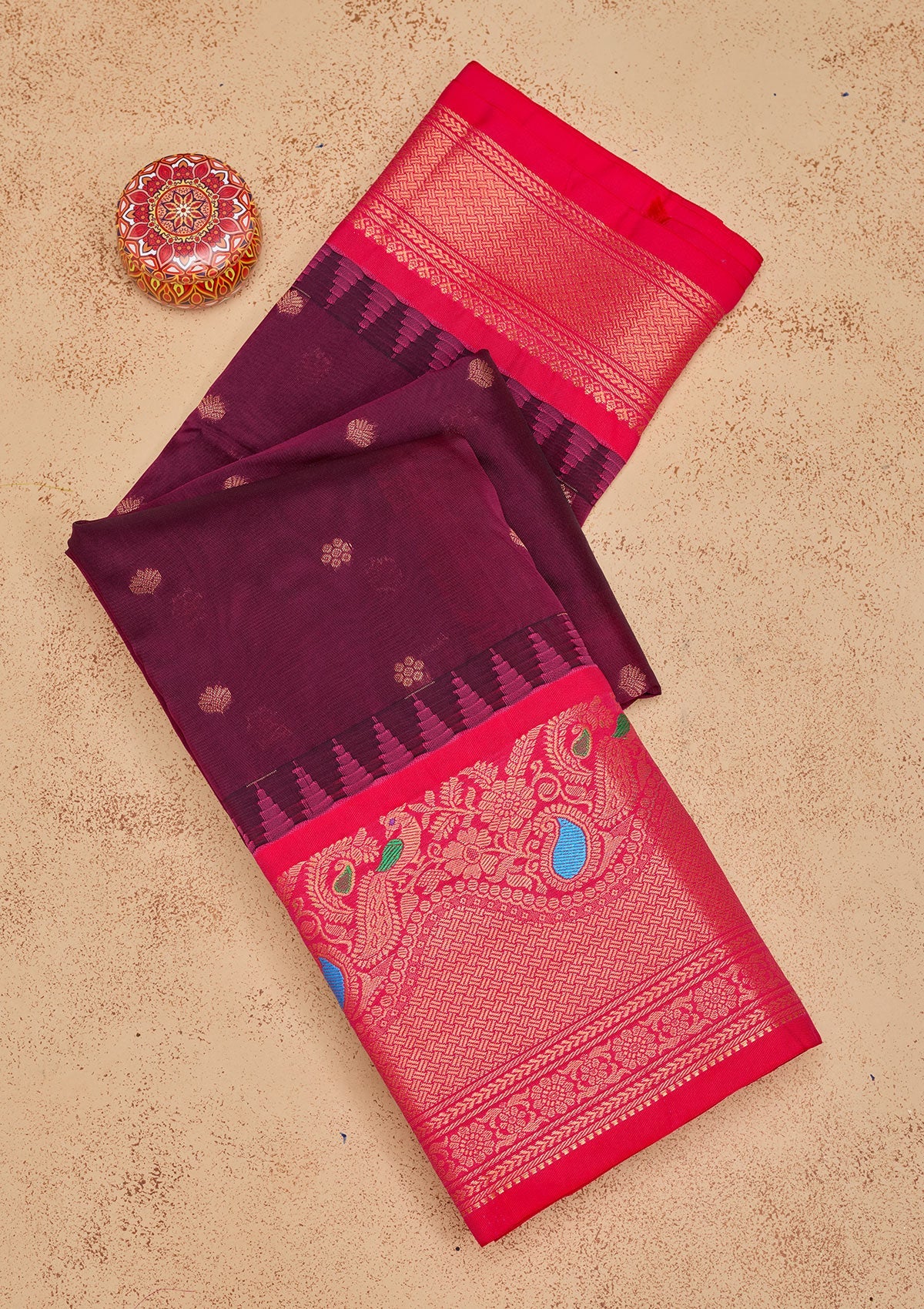 Wine Zariwork Pure Silk Saree