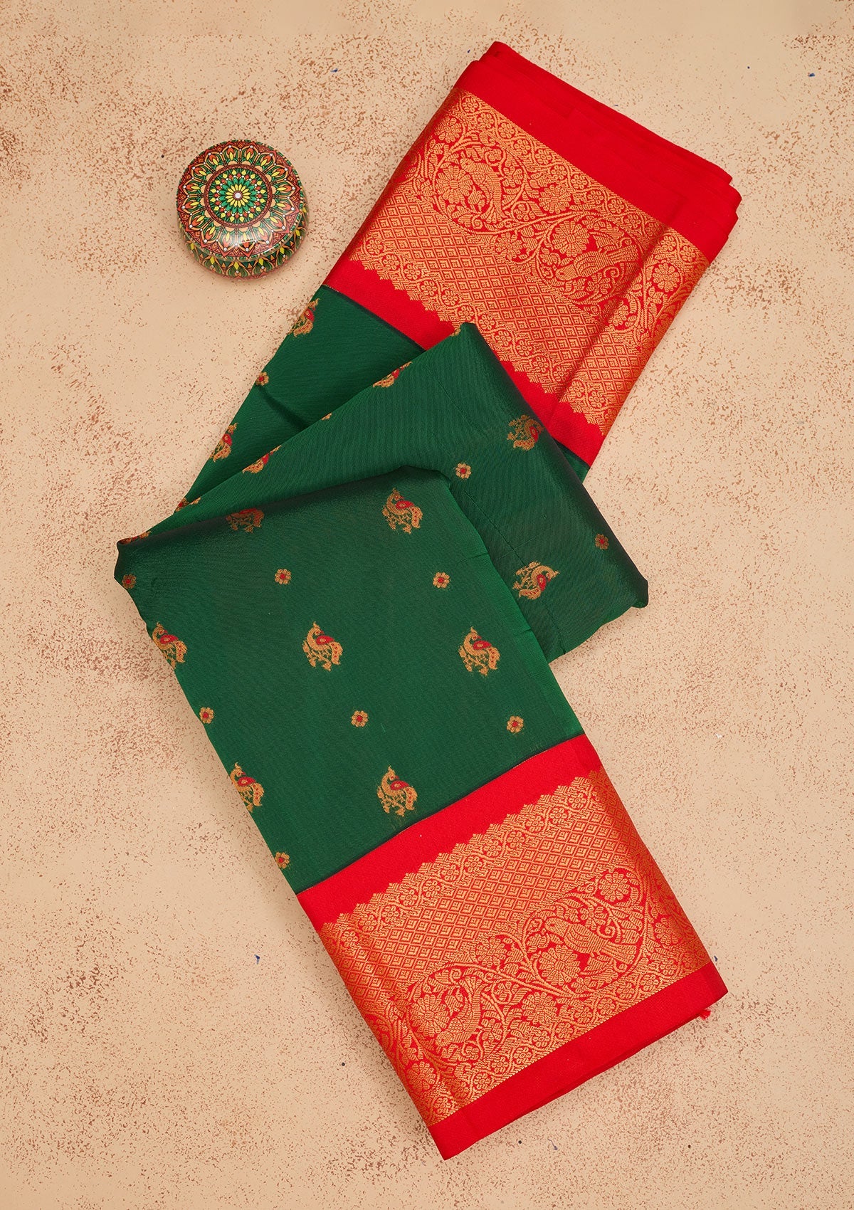 Bottle Green Zariwork Pure Silk Saree