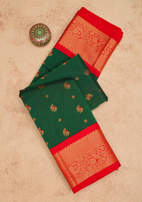 Bottle Green Zariwork Pure Silk Saree