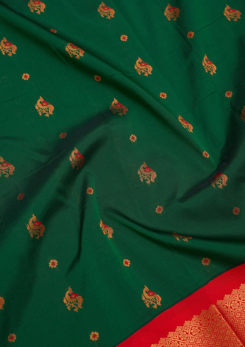 Bottle Green Zariwork Pure Silk Saree