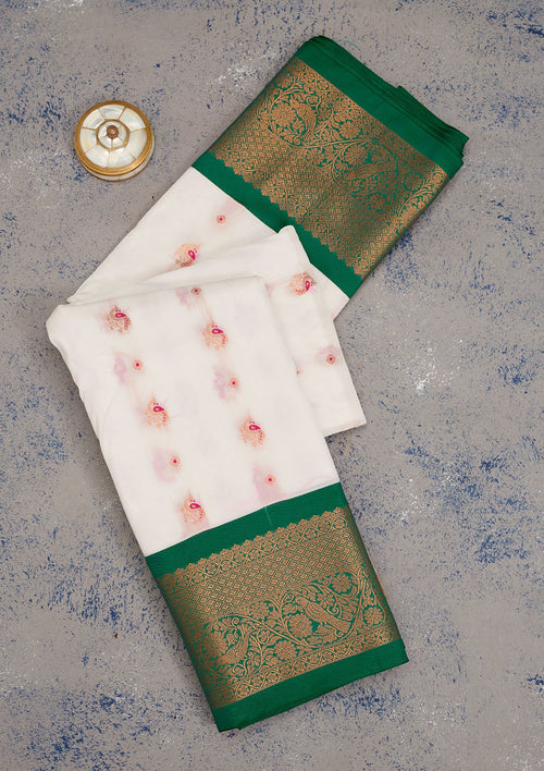 Cream Zariwork Pure Silk Saree
