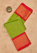 Parrot Green Zariwork Pure Silk Saree