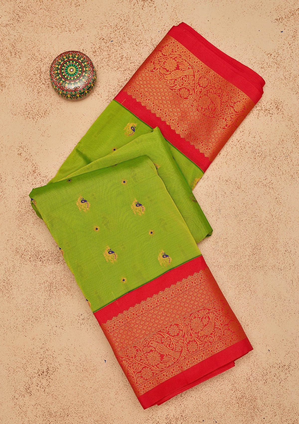 Parrot Green Zariwork Pure Silk Saree