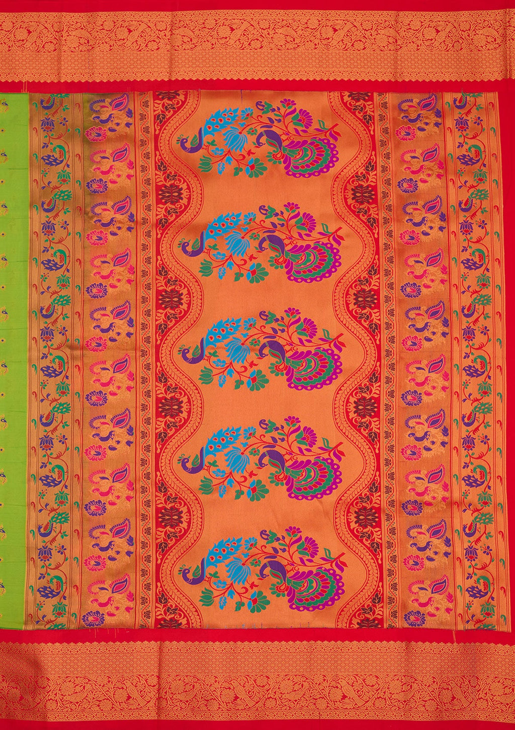 Parrot Green Zariwork Pure Silk Saree