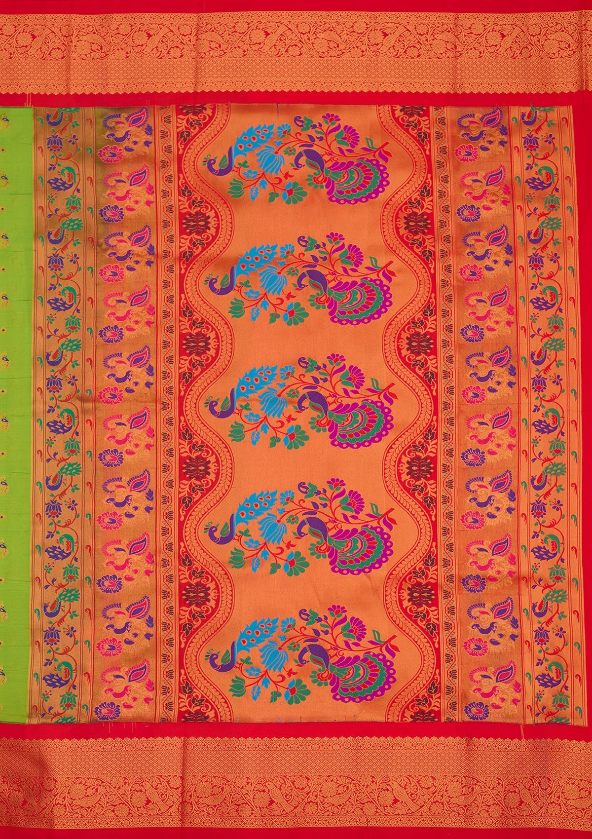 Parrot Green Zariwork Pure Silk Saree
