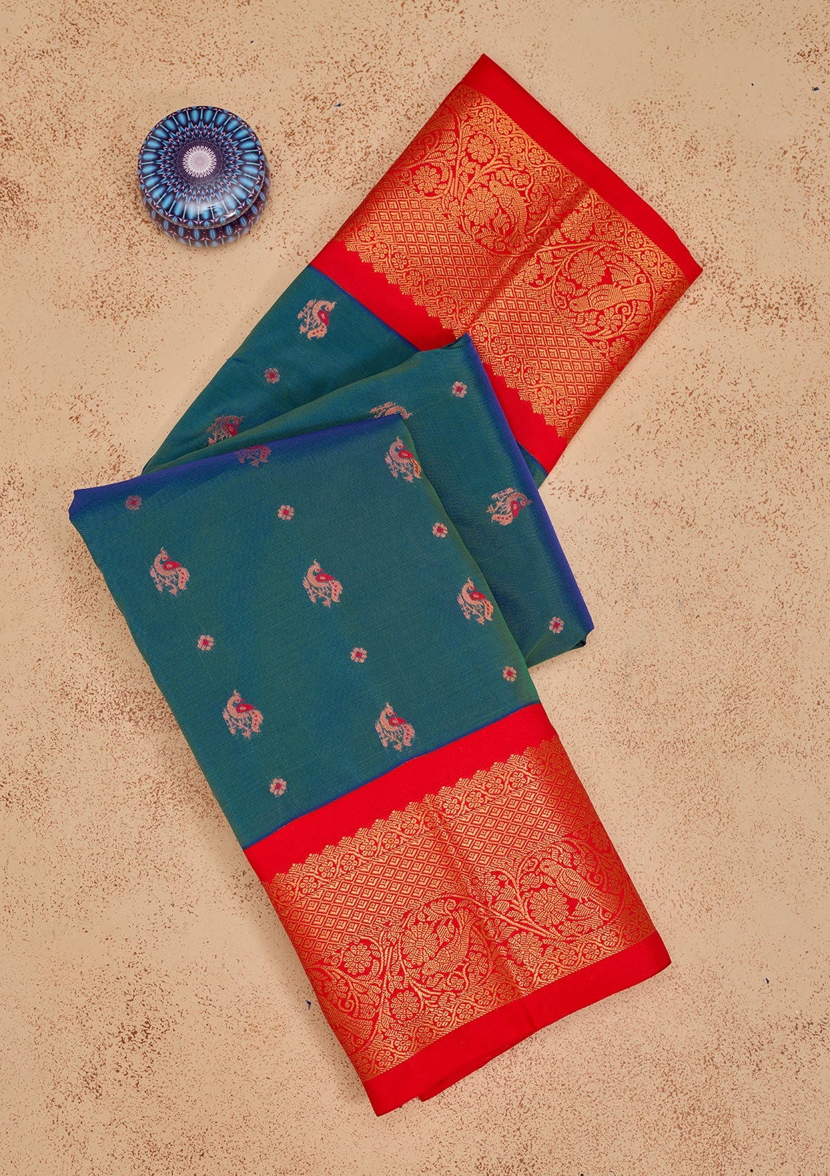 Peacock Blue Zariwork Pure Silk Saree