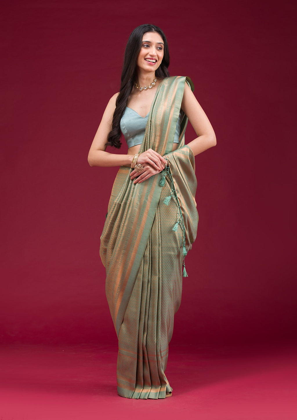 Sea Green Zariwork Art Silk Saree