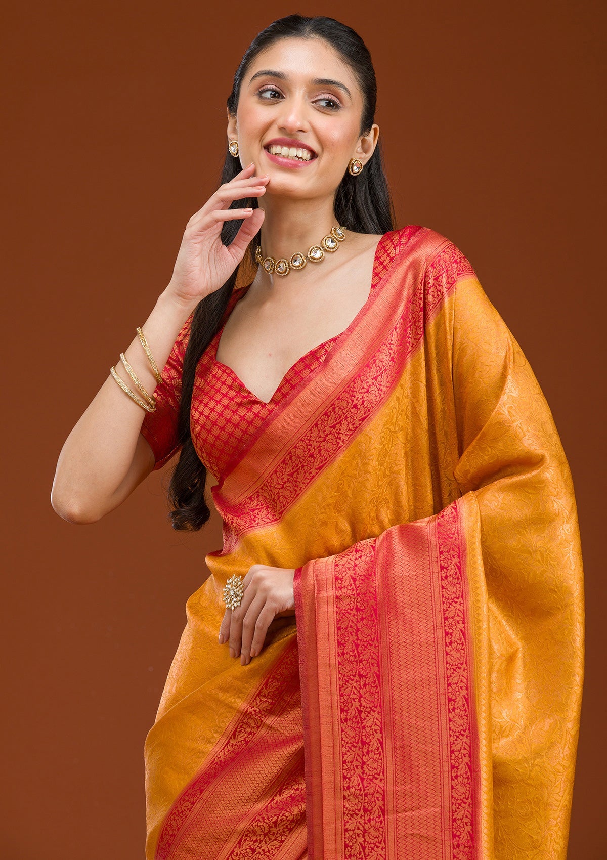 Mustard Zariwork Art Silk Saree