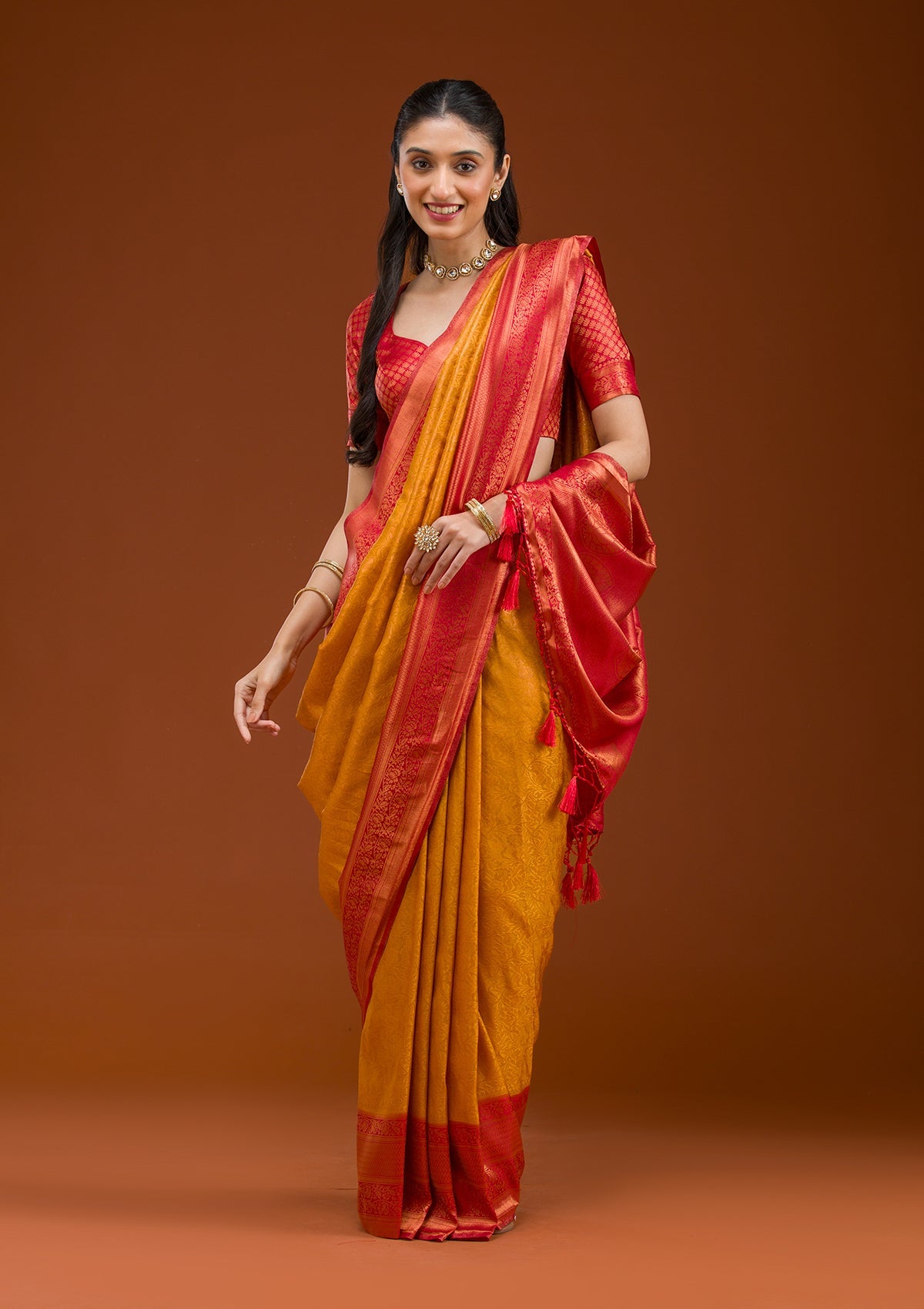 Mustard Zariwork Art Silk Saree