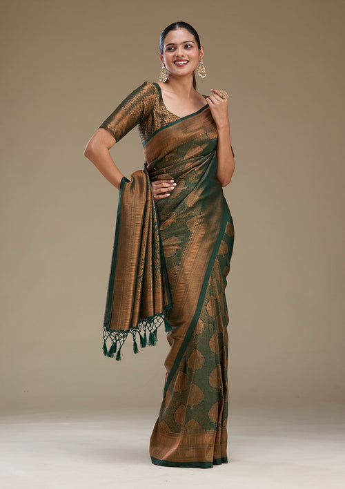 Bottle Green Zariwork Art Silk Saree