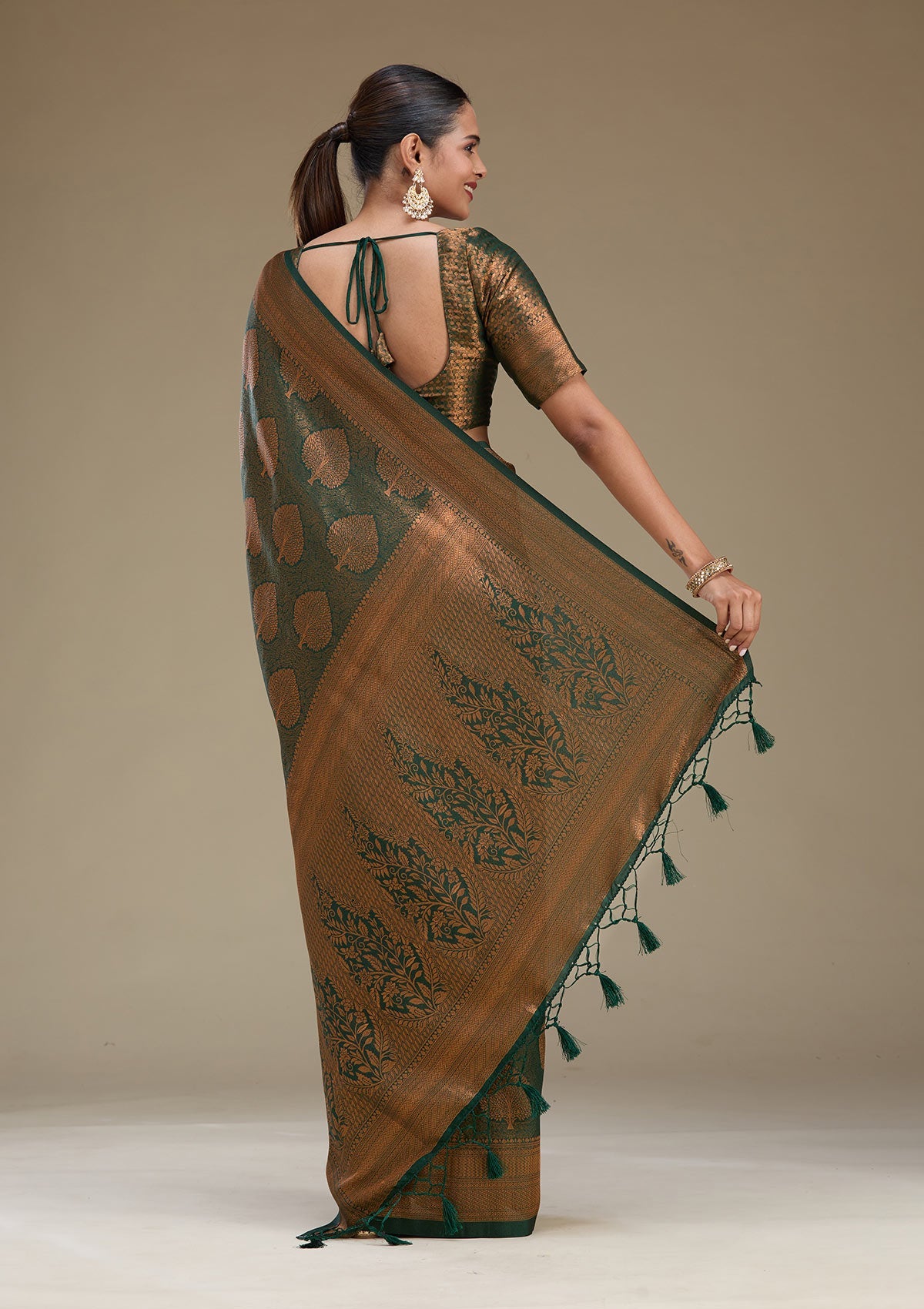 Bottle Green Zariwork Art Silk Saree