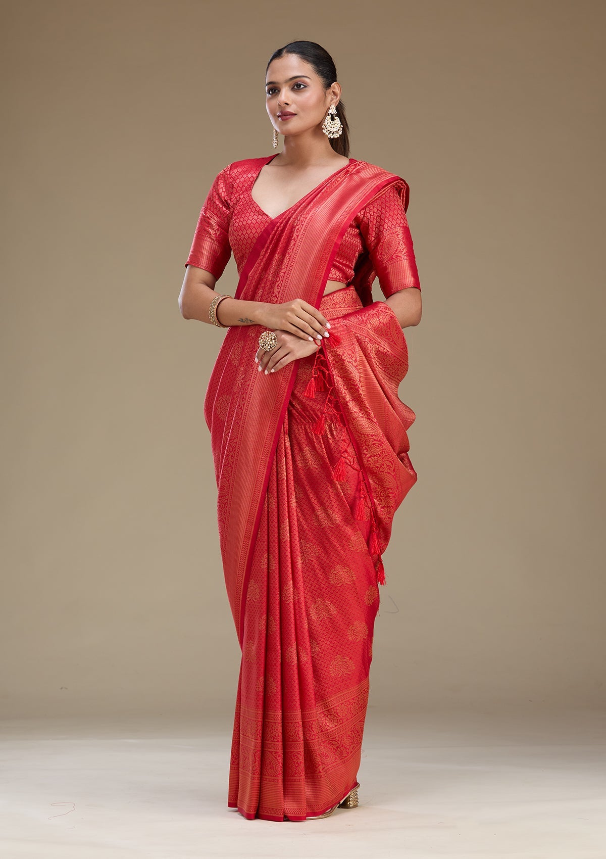 Red Zariwork Art Silk Saree