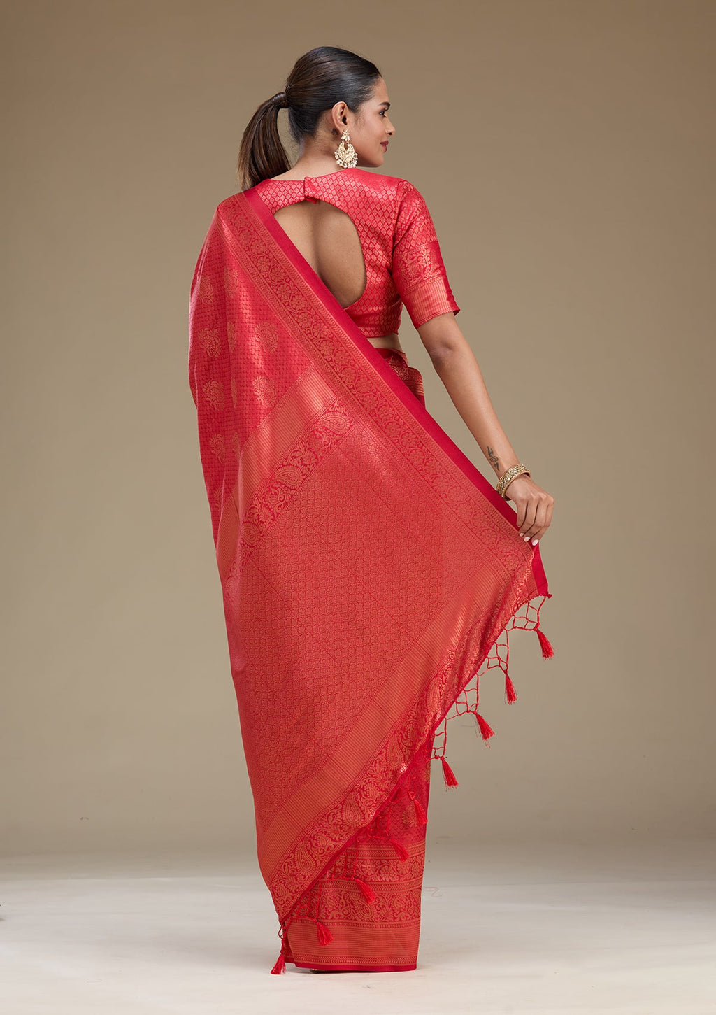 Red Zariwork Art Silk Saree