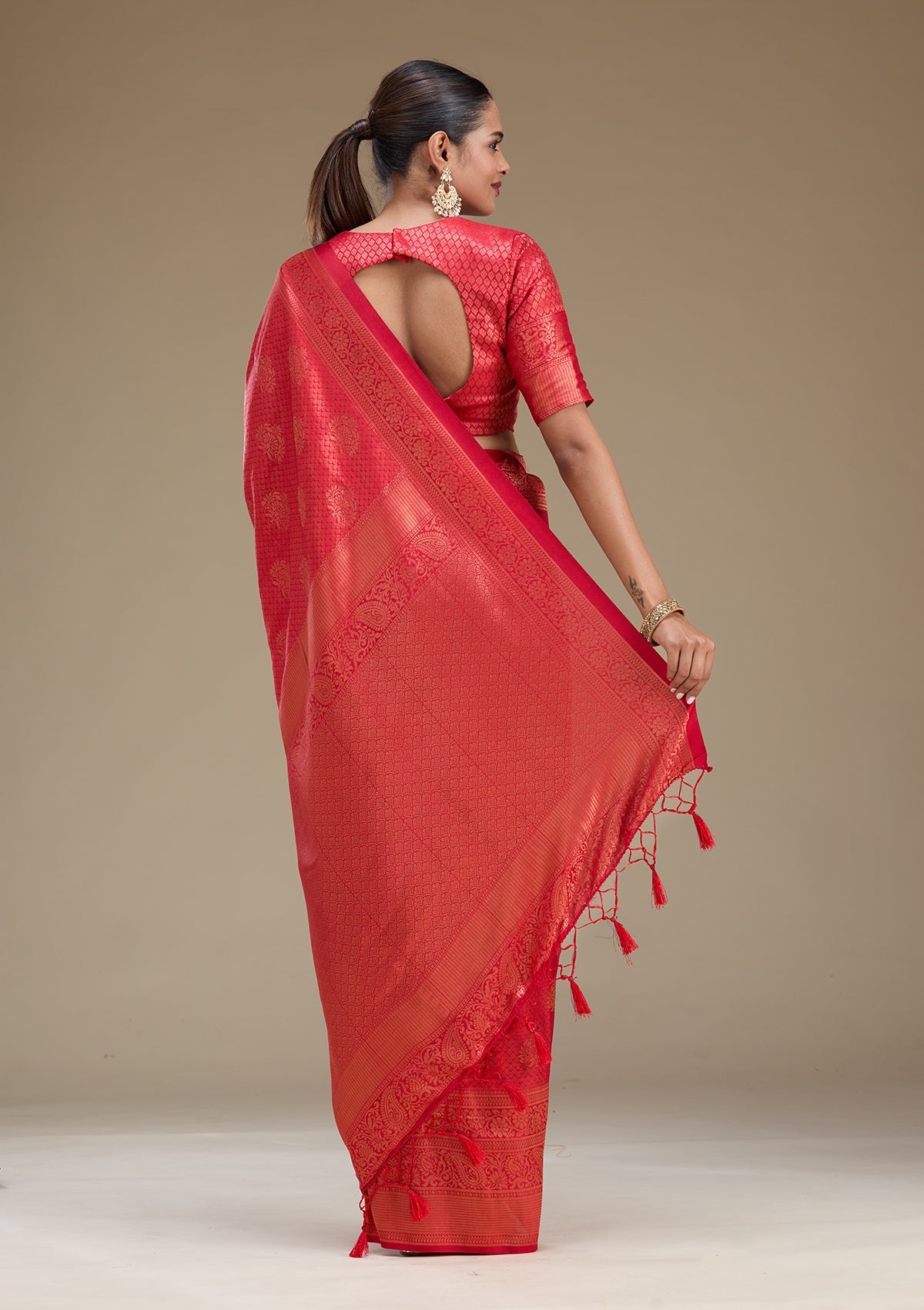 Red Zariwork Art Silk Saree