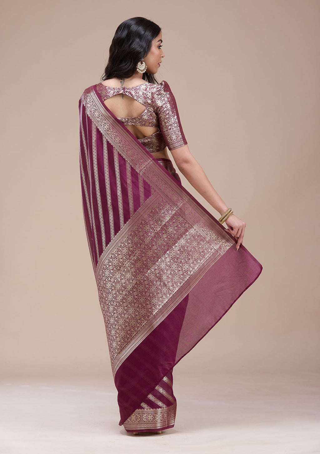 Brown  Zariwork (Gold) Banarasi Silk Saree