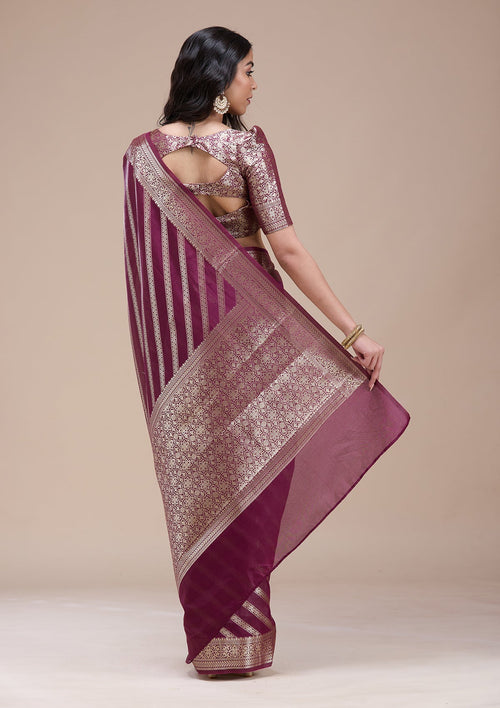 Brown  Zariwork (Gold) Banarasi Silk Saree