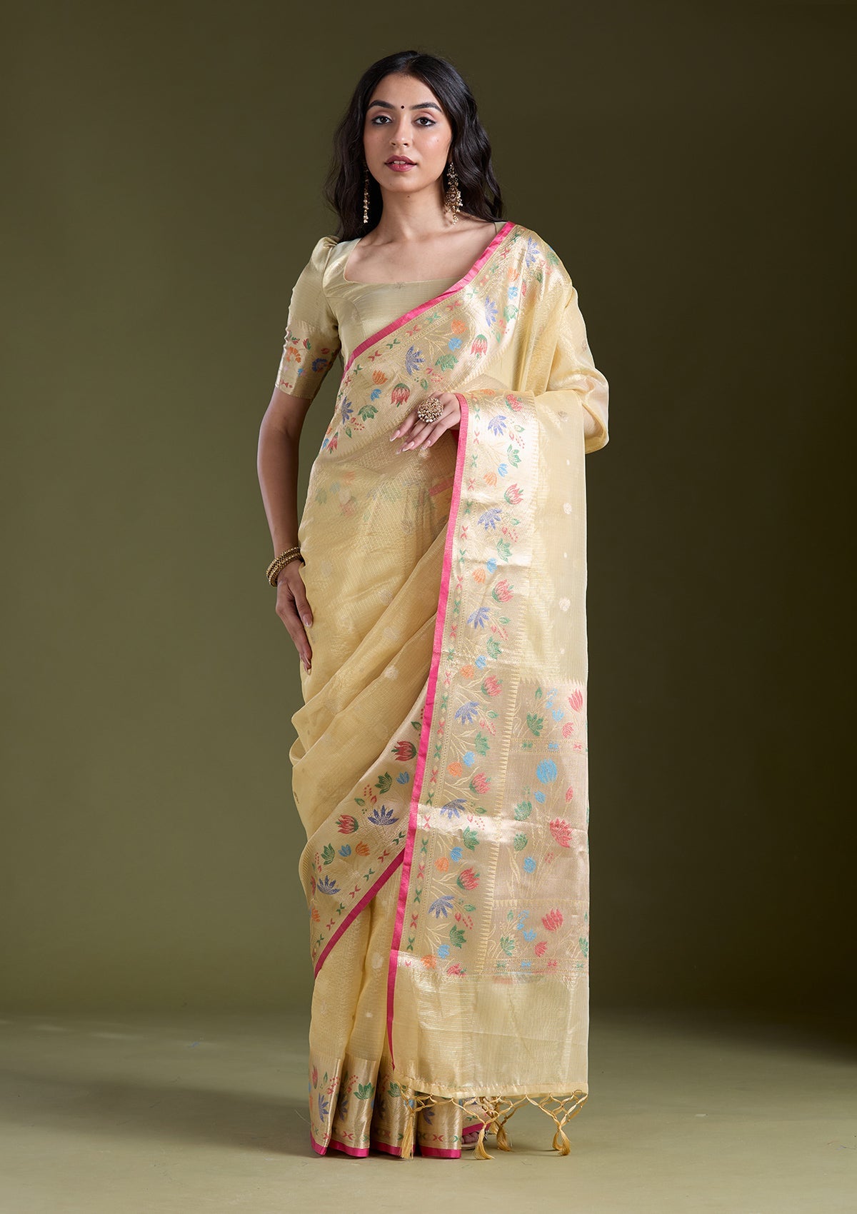 Yellow Zariwork (Gold) Tissue Silk Saree