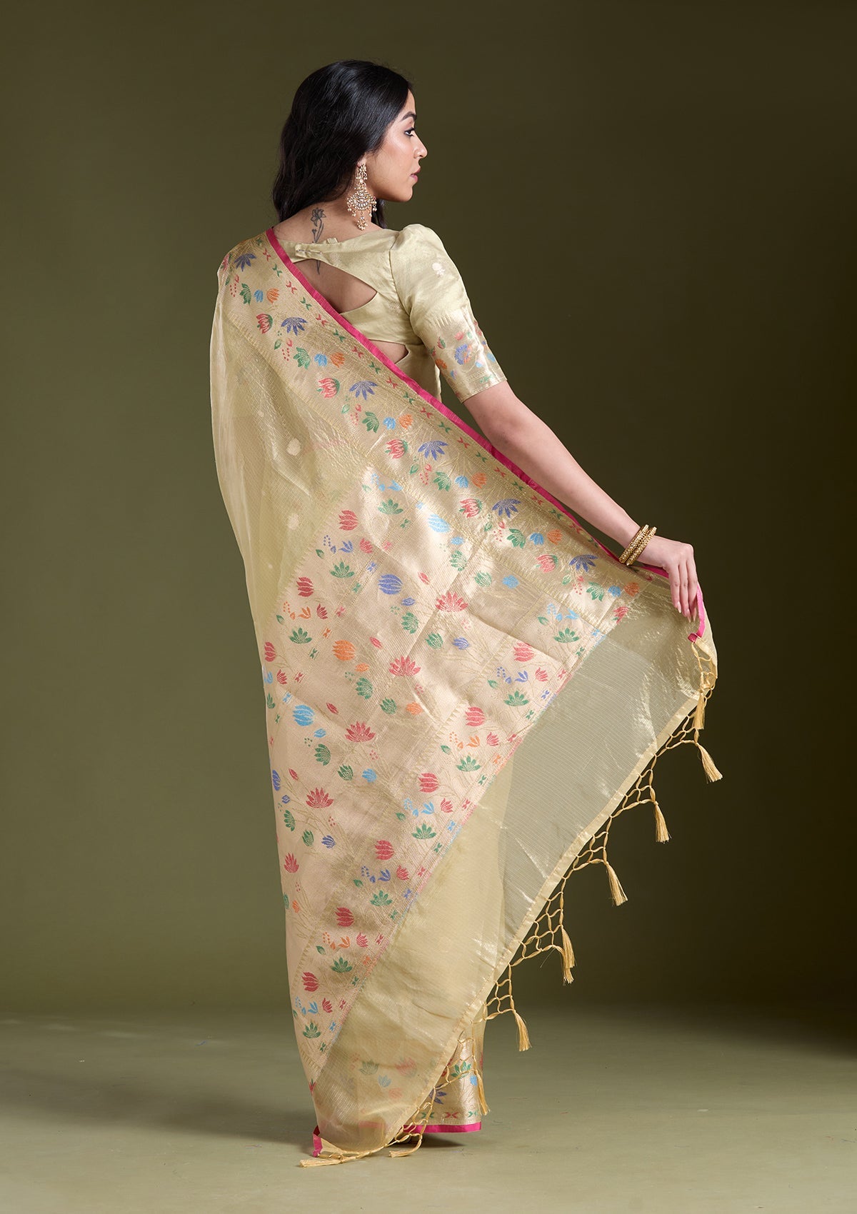 Yellow Zariwork (Gold) Tissue Silk Saree
