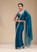 Peacock Blue Zariwork (Silver) Chiffon Saree