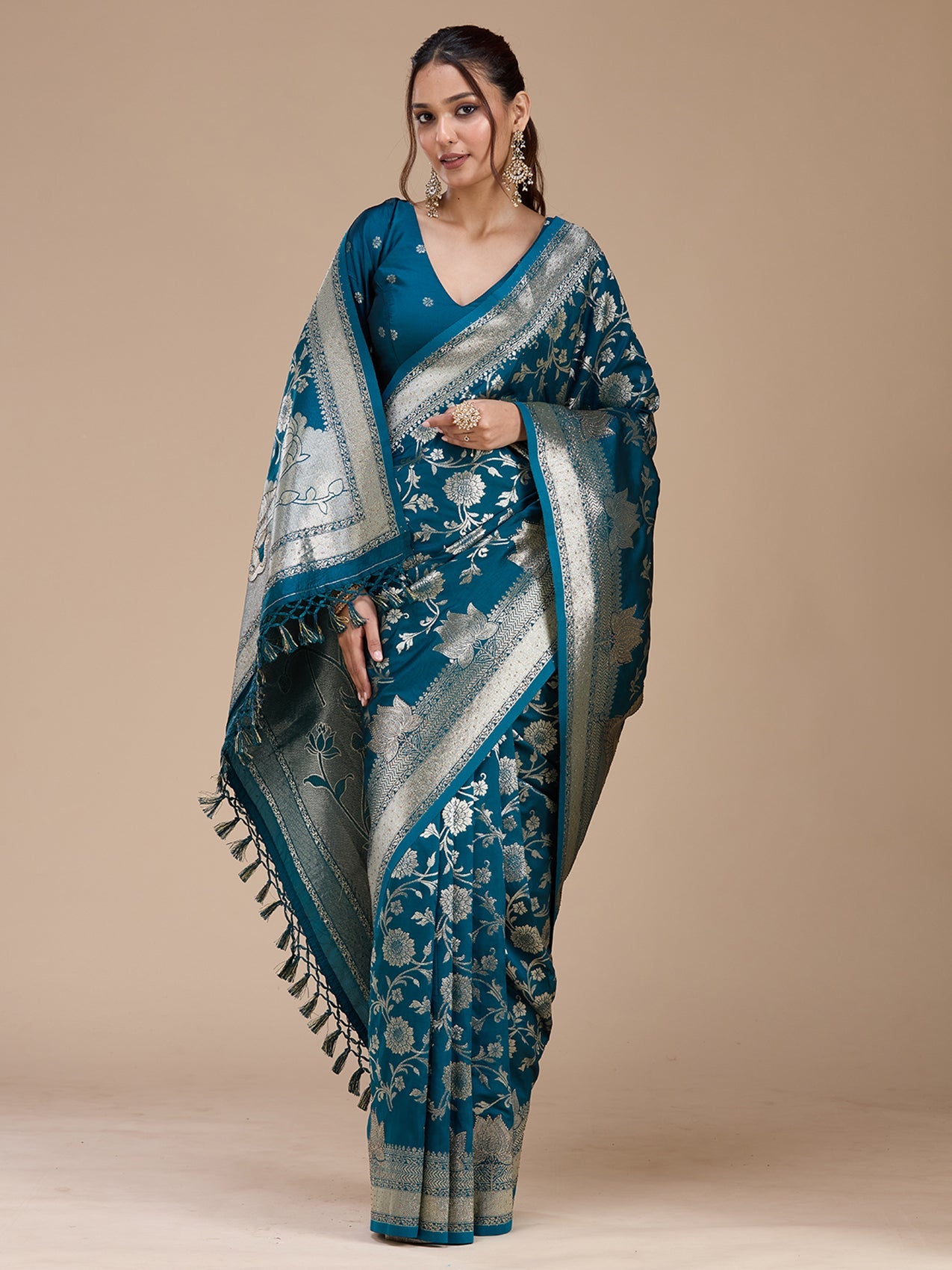 Peacock Blue Stonework Silk Saree