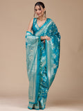 Turquoise Blue Stonework Silk Saree