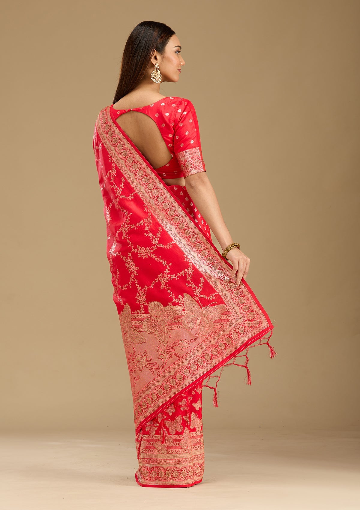 Red Stonework Silk Saree