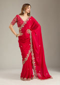 Rani Pink Cording Semi Crepe Saree