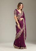 Wine Cording Georgette Saree