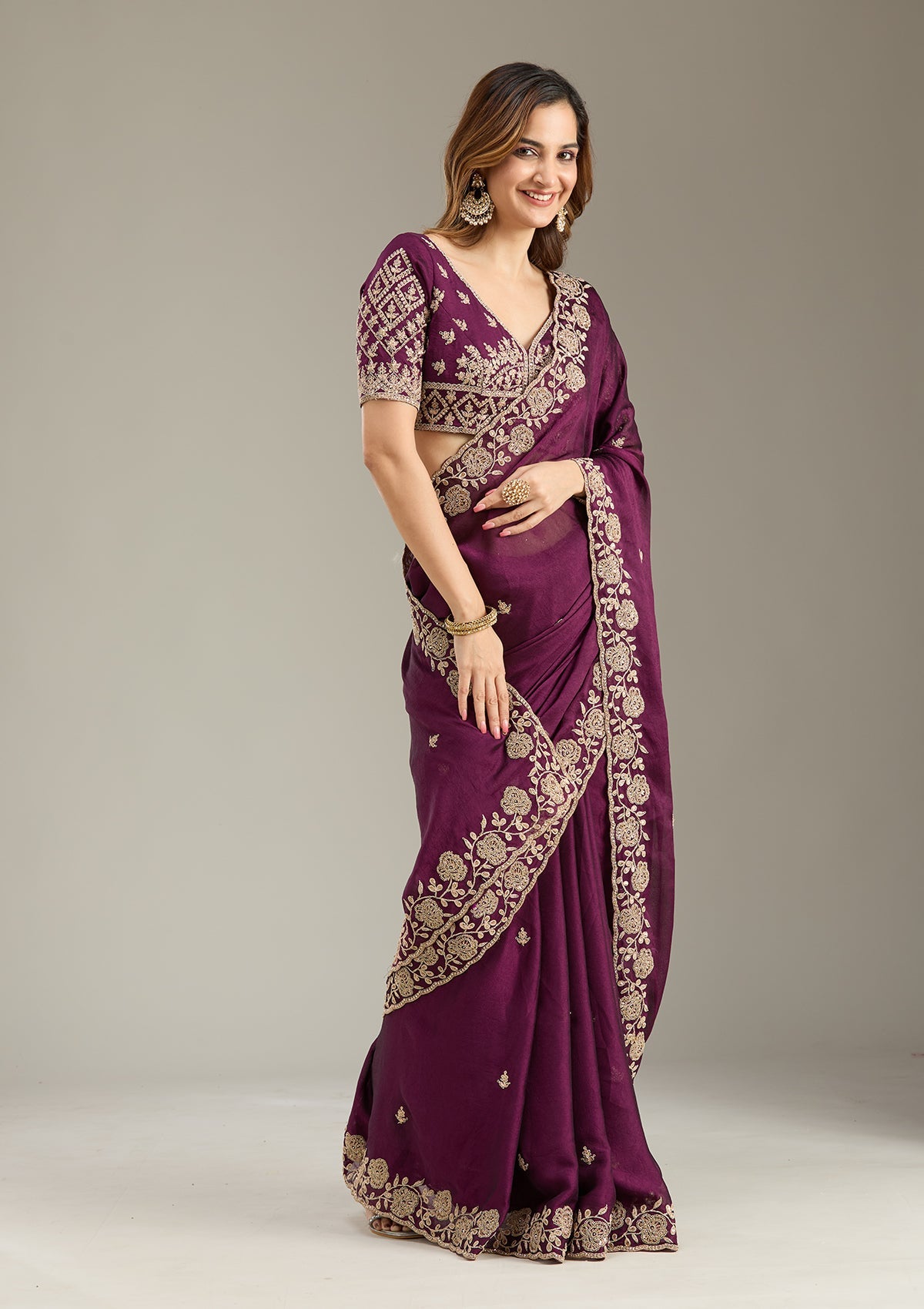 Wine Cording Georgette Saree
