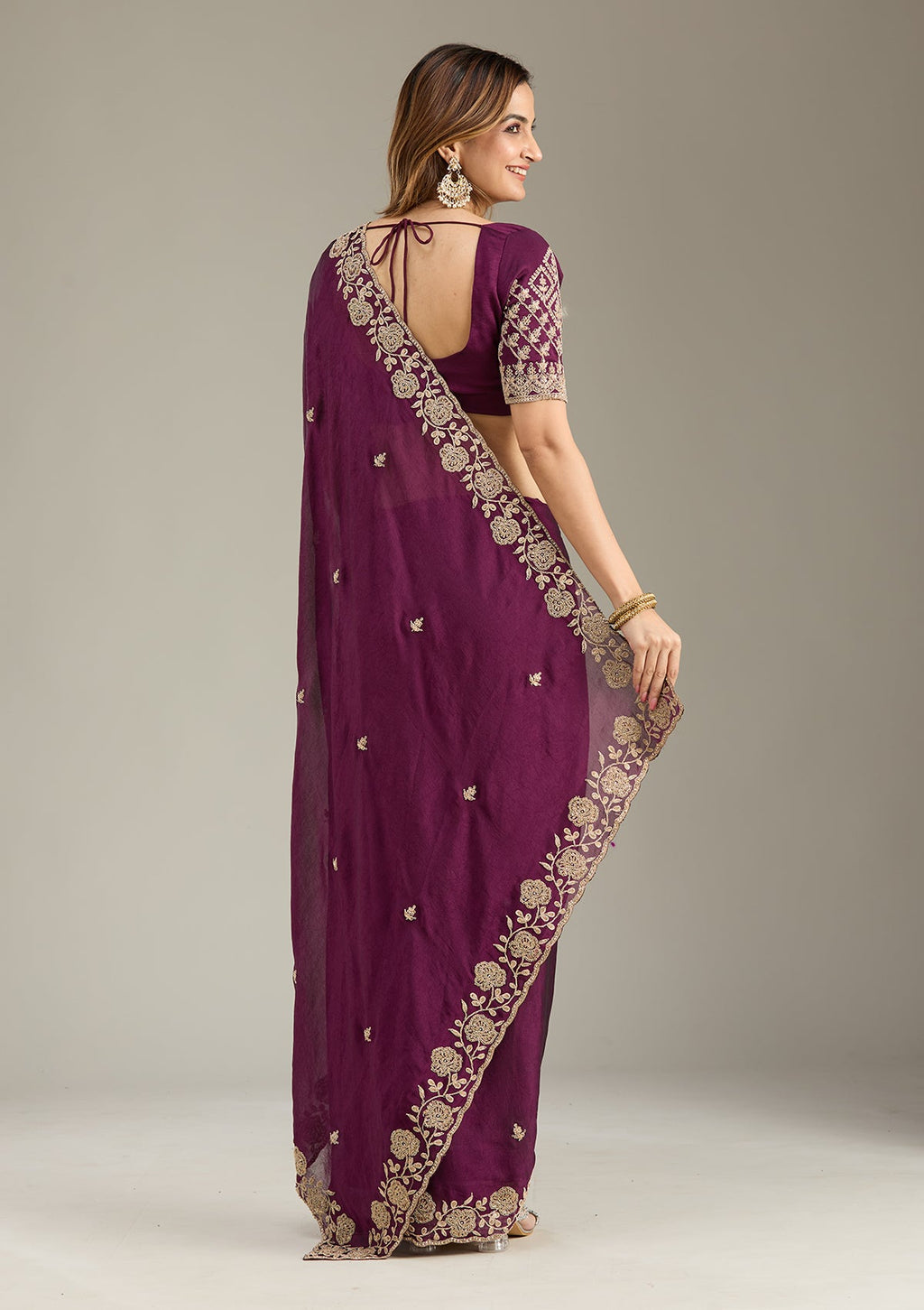 Wine Cording Georgette Saree
