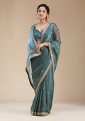 Teal Green Gotapatti Organza Saree