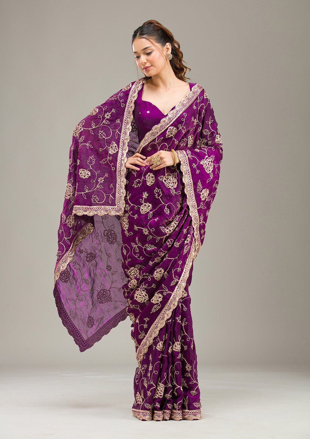 Purple Cording Tissue Saree