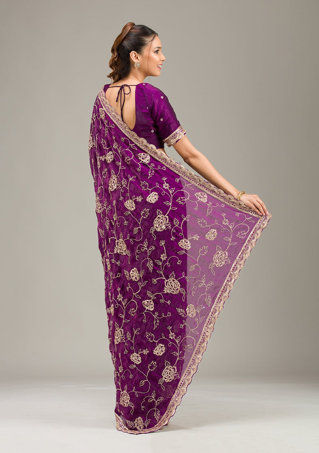 Purple Cording Tissue Saree