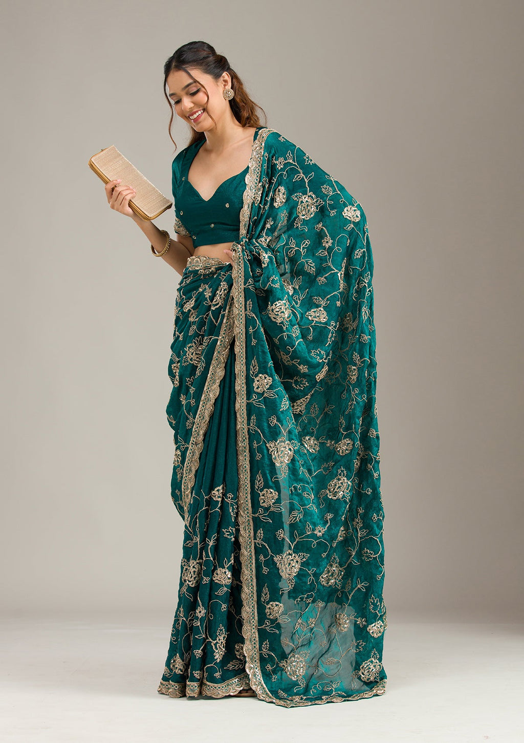 Rama Green Cording Tissue Saree
