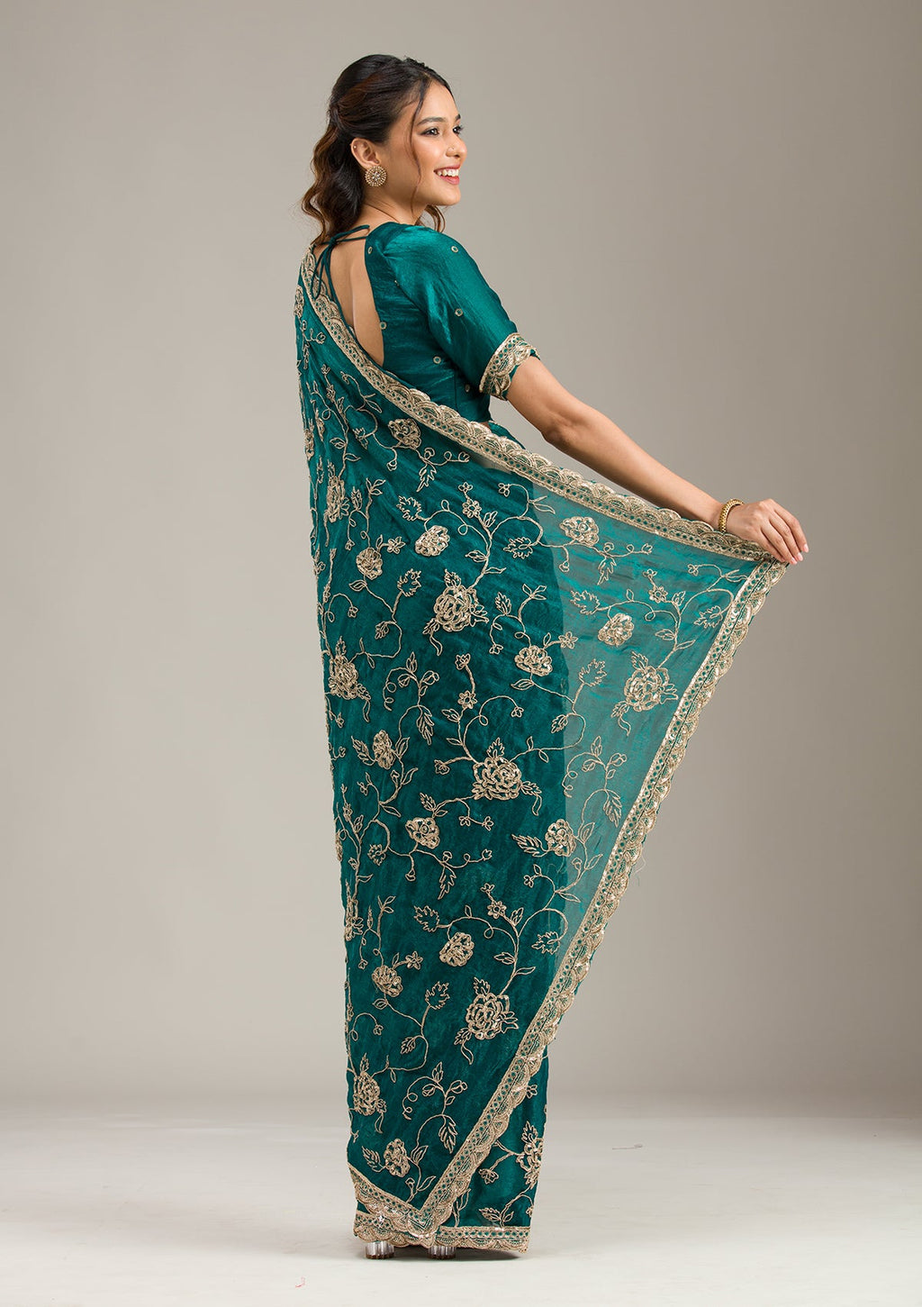 Rama Green Cording Tissue Saree