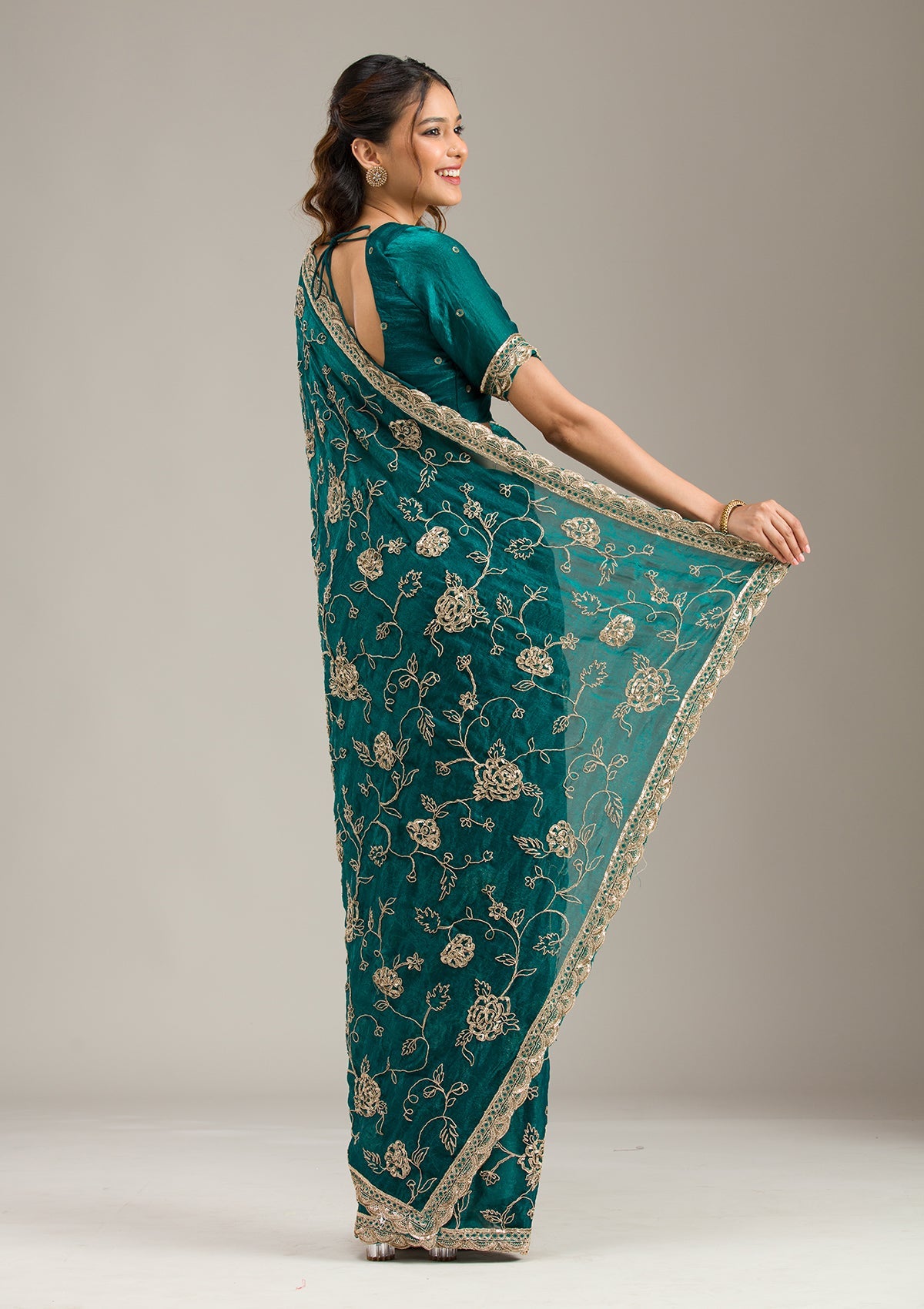 Rama Green Cording Tissue Saree