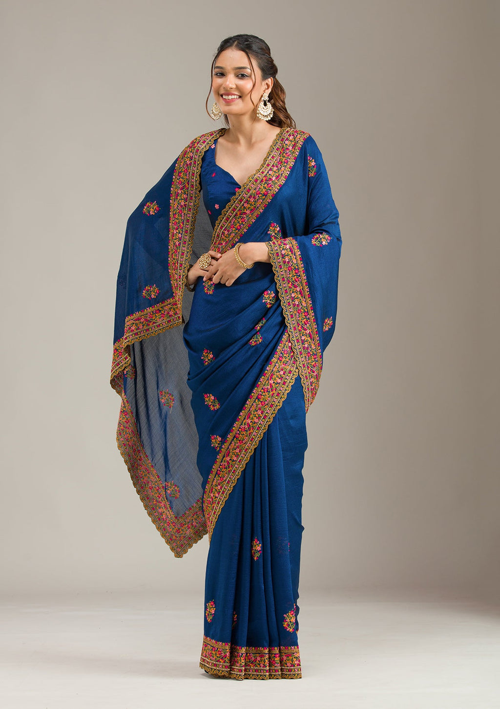 Royal Blue Kashmiri Soft Raw Silk Saree