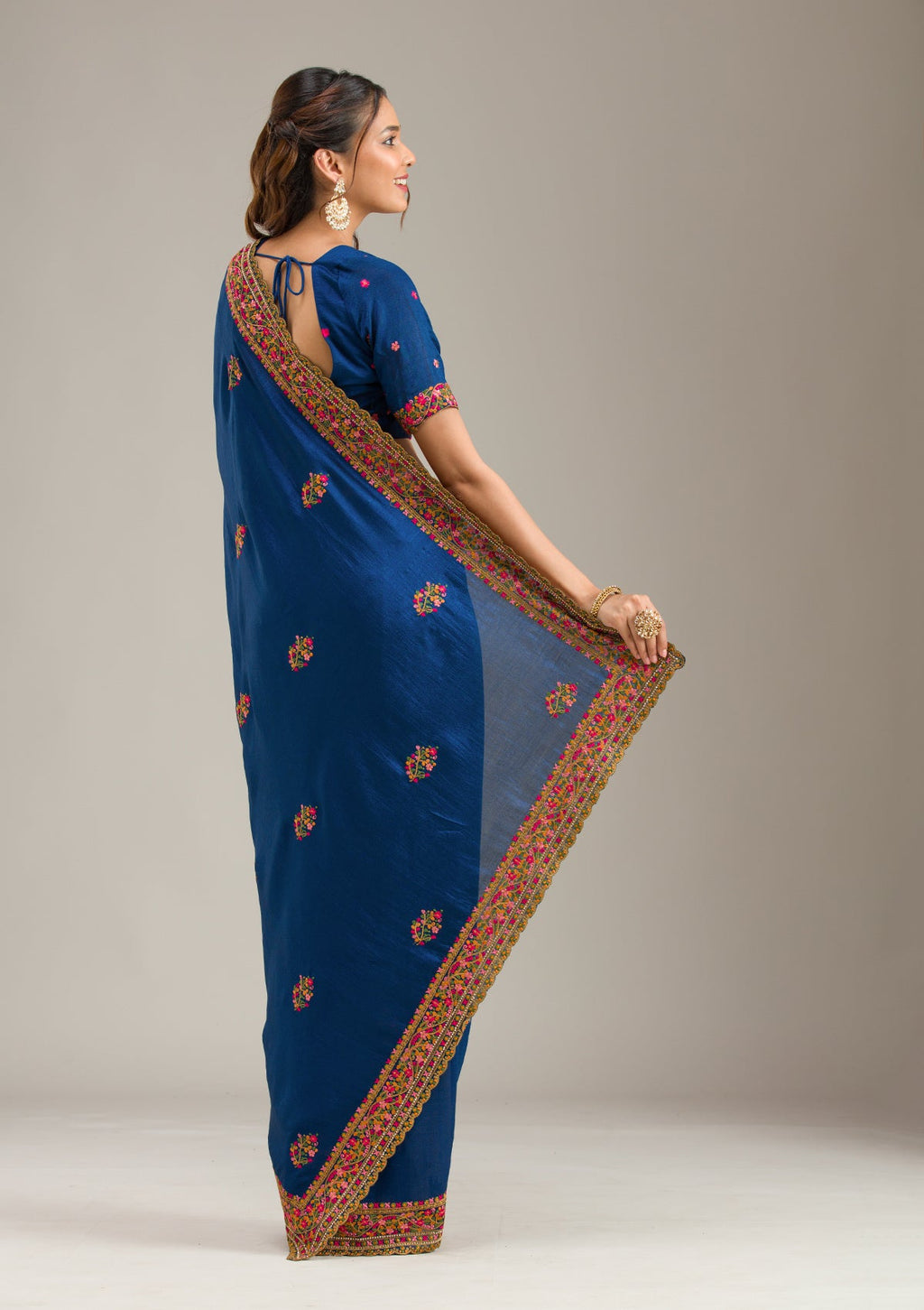 Royal Blue Kashmiri Soft Raw Silk Saree