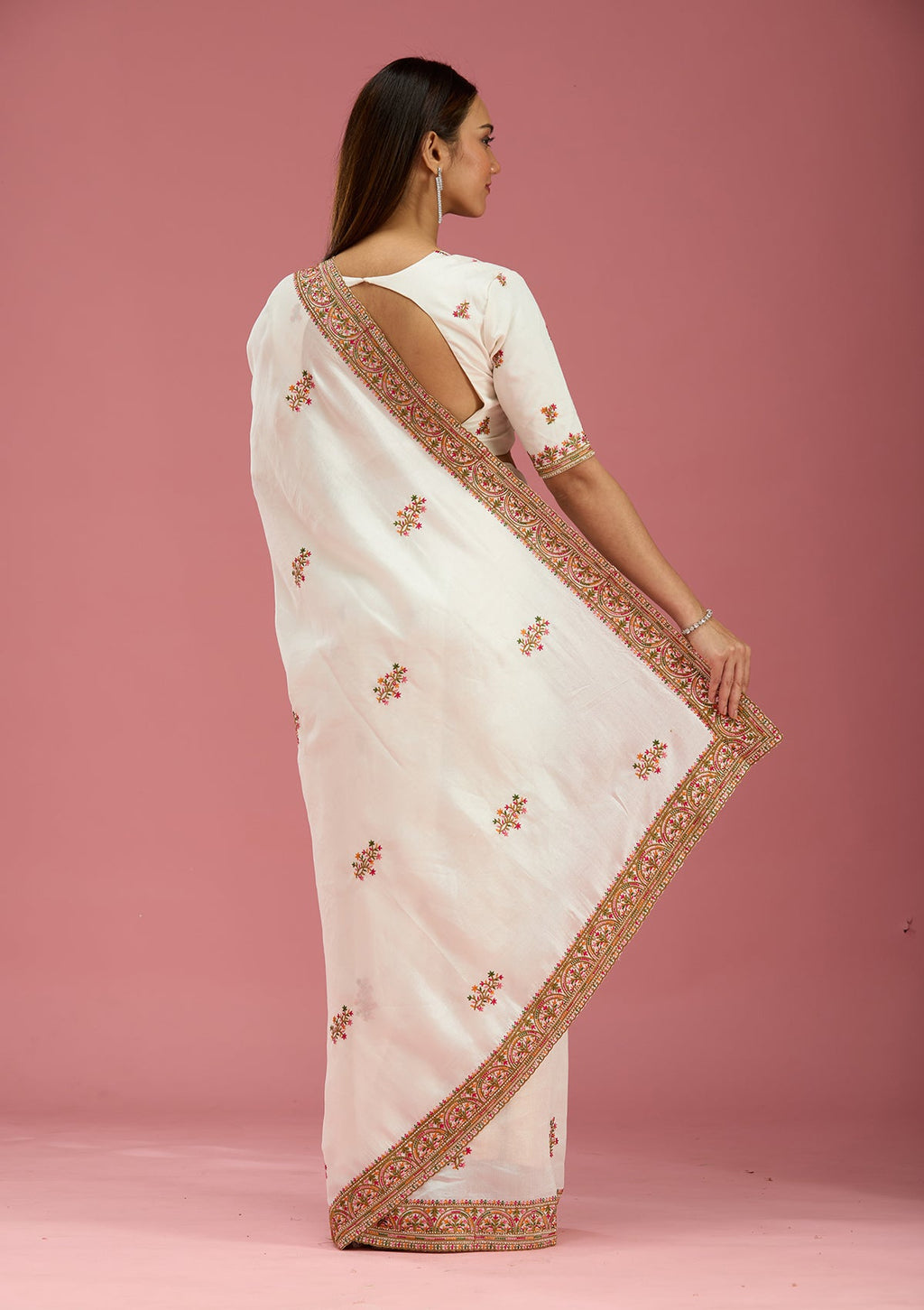 Off White Kashmiri Soft Raw Silk Saree