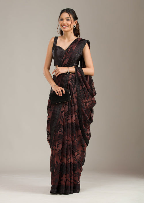 Brown Stonework Chiffon Saree