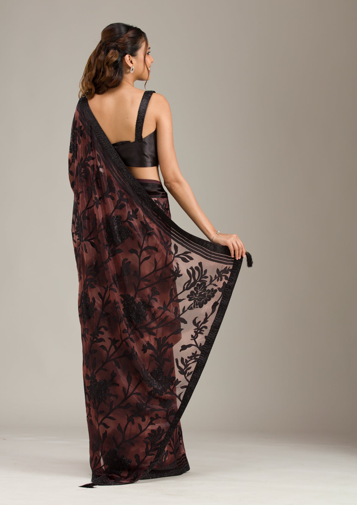 Brown Stonework Chiffon Saree