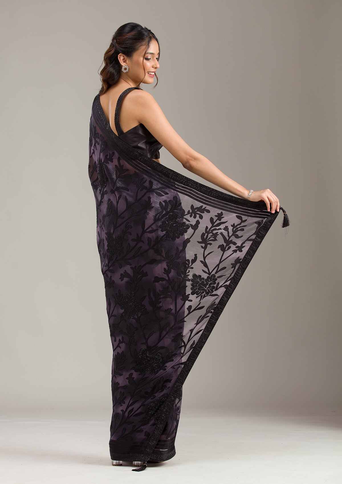 Purple Swarovski Chiffon Saree