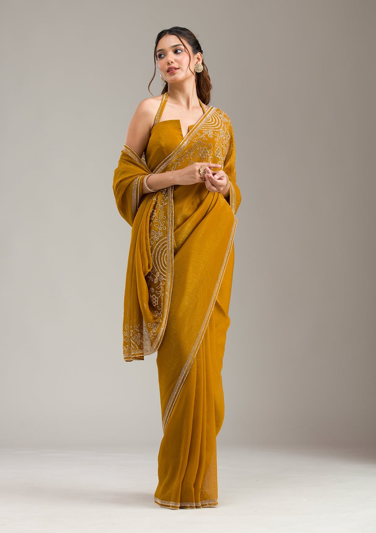 Mustard Stonework (Gold) Tissue Saree