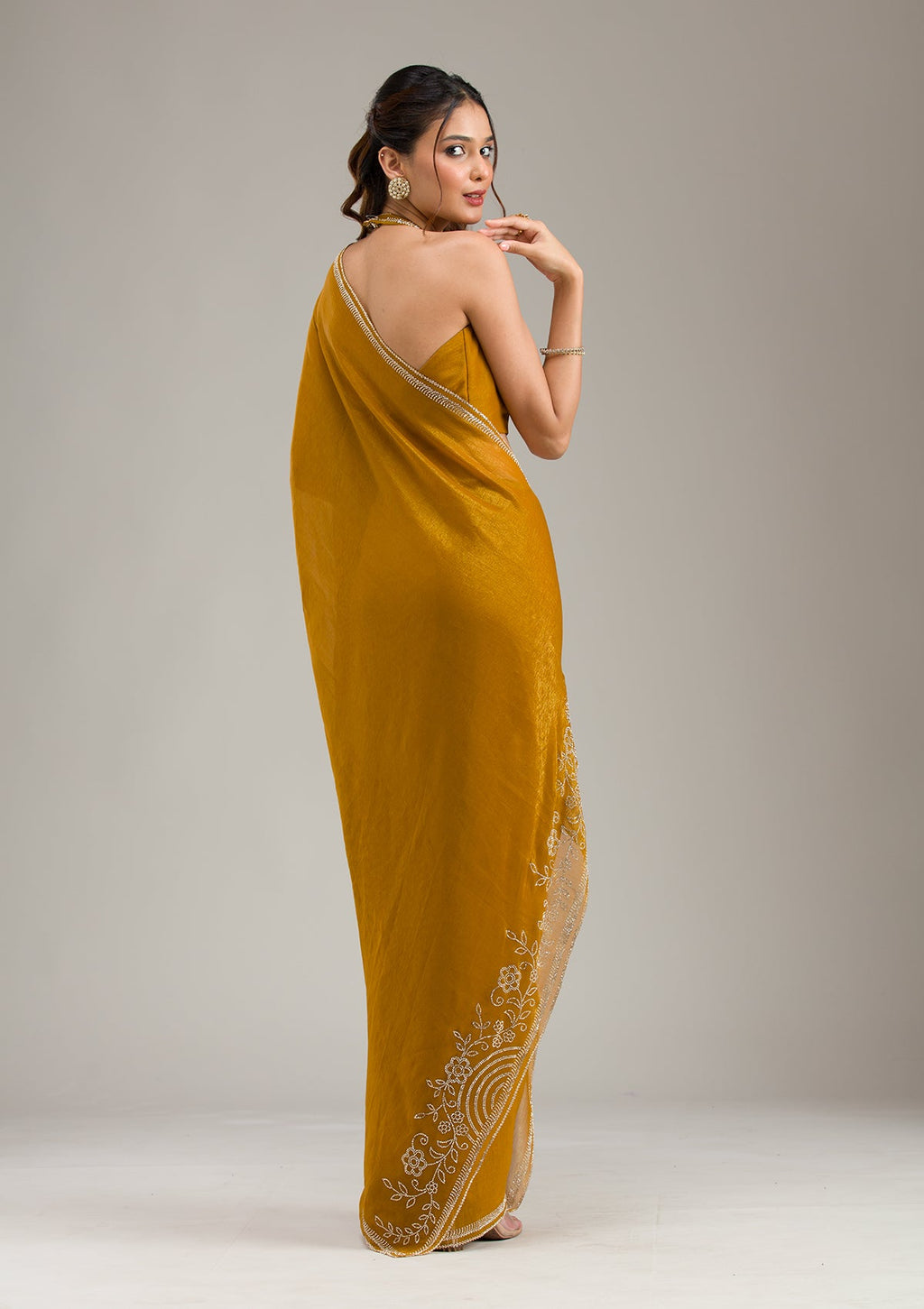 Mustard Stonework (Gold) Tissue Saree