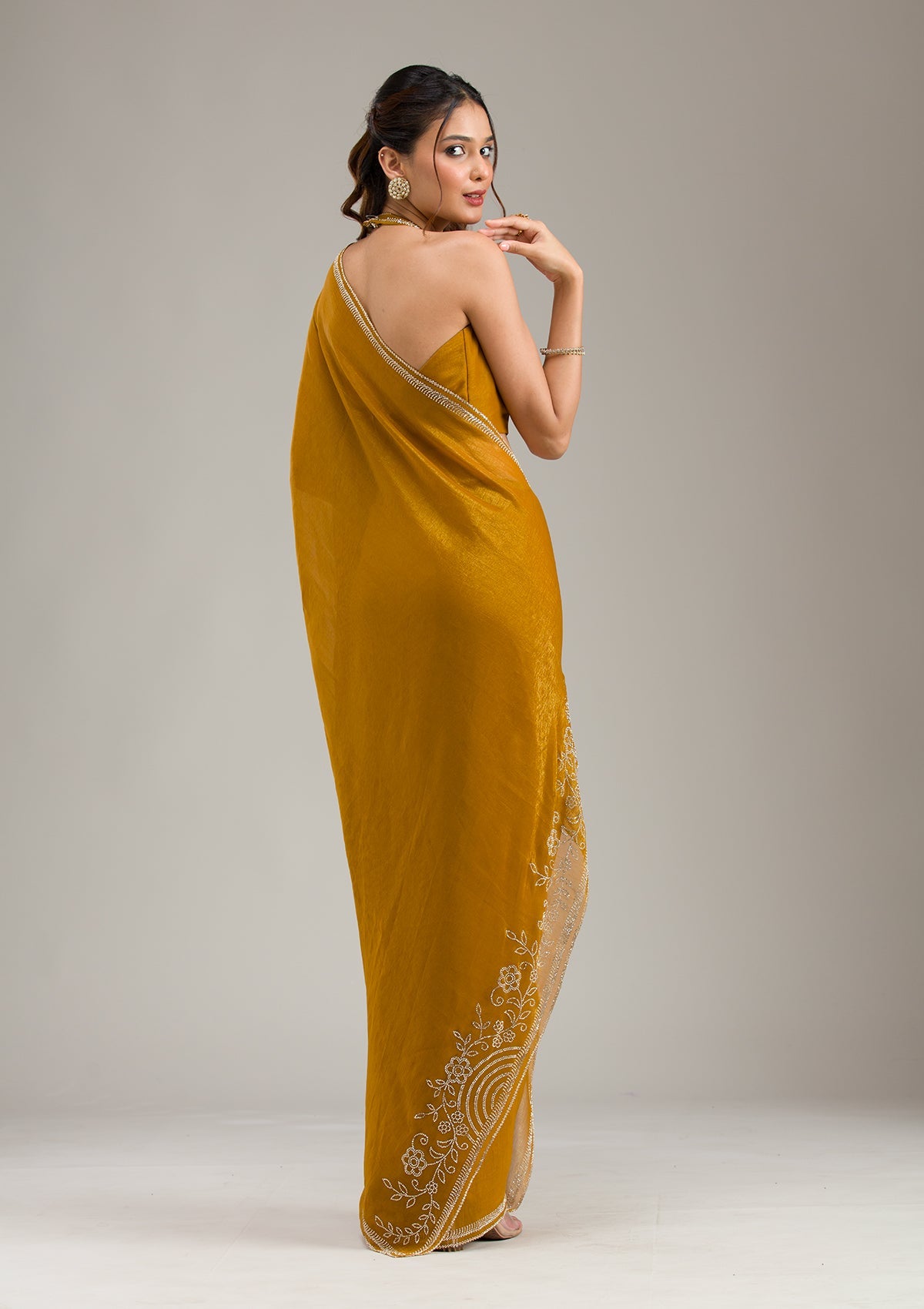 Mustard Stonework (Gold) Tissue Saree